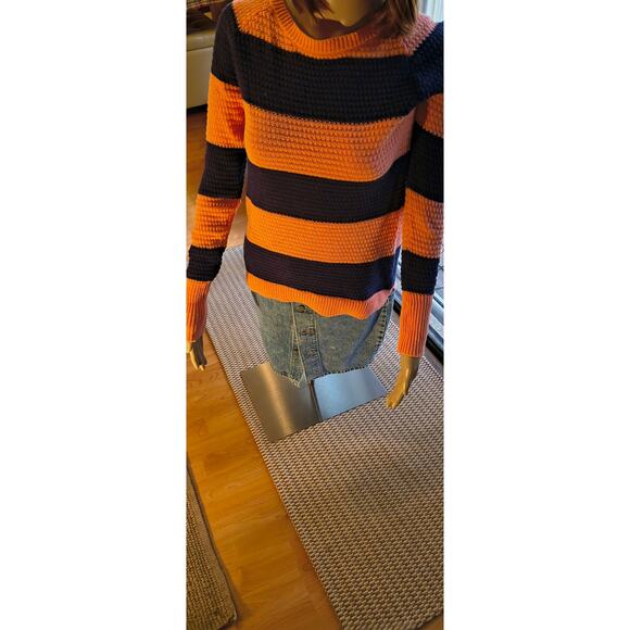 Between Me and You Waffle Knit Pullover – Orange & Blue Stripes, Size S - Picture 3 of 5